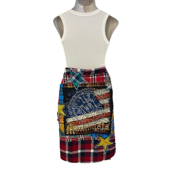 Upcycled Flannel Shirt Shacket Womens 3XL Machinist Grunge Patchwork Folk Art - Picture 9 of 14